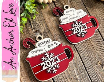 Personalized family hot cocoa ornament- Christmas ornament / 2023 Christmas ornament /-up to 11 names - personalized family gift