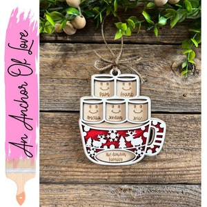 Personalized Christmas Ornament ~ Hot Chocolate ~ Marshmallows ~ Mug ~  Family Ornament ~ 2023 Personalized ornament /- up to 12 names