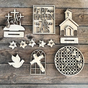 Easter Religious Tiered Tray DIY Paint Kit | Winter Tiered Tray Laser Cut Wood Blanks | Holiday DIY Kits