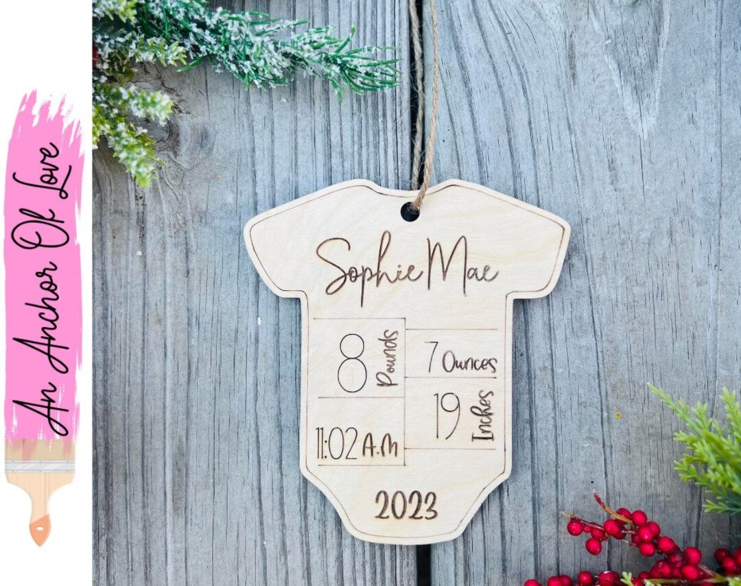 Baby's First Christmas Ornament 2024 Personalized Birth Stats Baby