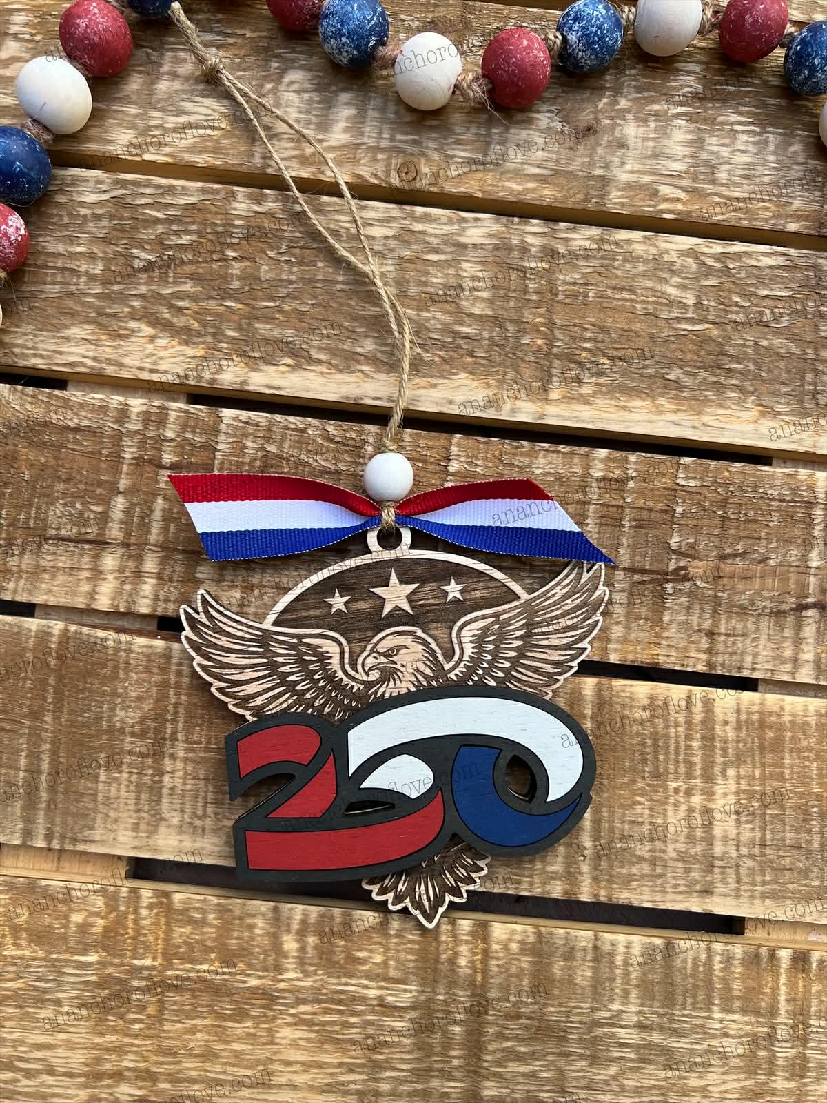 250 Ribbon USA 250th Anniversary Wooden 250 Ribbon Eagle Ornament, 2026 ...