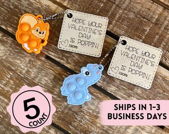 Kids Valentines Animal Pop It Keychain Cards - Classroom Valentine (5-Pack)