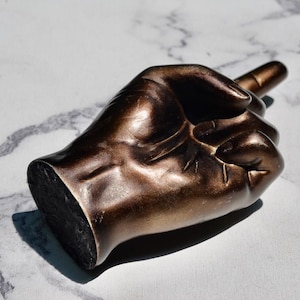 Vintage Metallic Hand Sculpture; Bronze Finish Hand Figurine; Hand Sculpture; Solid Heavy Hand Art Object; Pointing Finger Hand Sculpture
