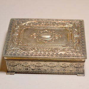 Vintage Ornate Silverplate Jewelry Box; Small Jewel Box; Jewelry Casket Box