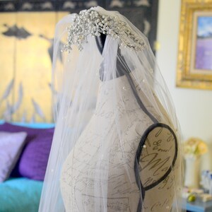 Vintage Wedding Veil with Pearls;  Pearl Wedding Veil, White Pearl Wedding Veil, Pearl Encrusted Wedding Veil, 92&quot; Long Wedding Veil