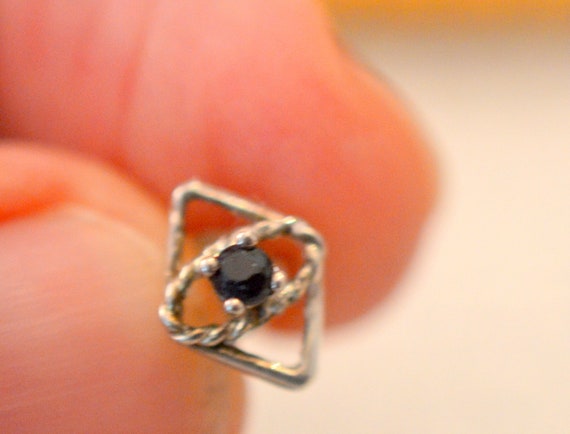 Tiny Vintage Sterling Stud Earring, Simulated Sap… - image 3