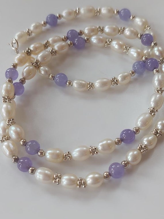 Vintage Lilac Jade and Freshwater Pearl Necklace a