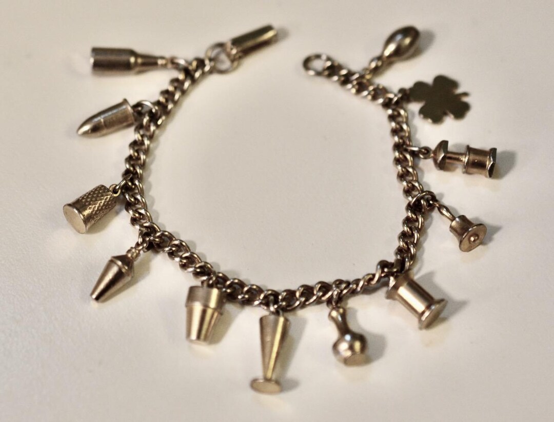 Retro Vintage Charm Bracelet; Unusual Silvertone Charms; Silver Charm ...