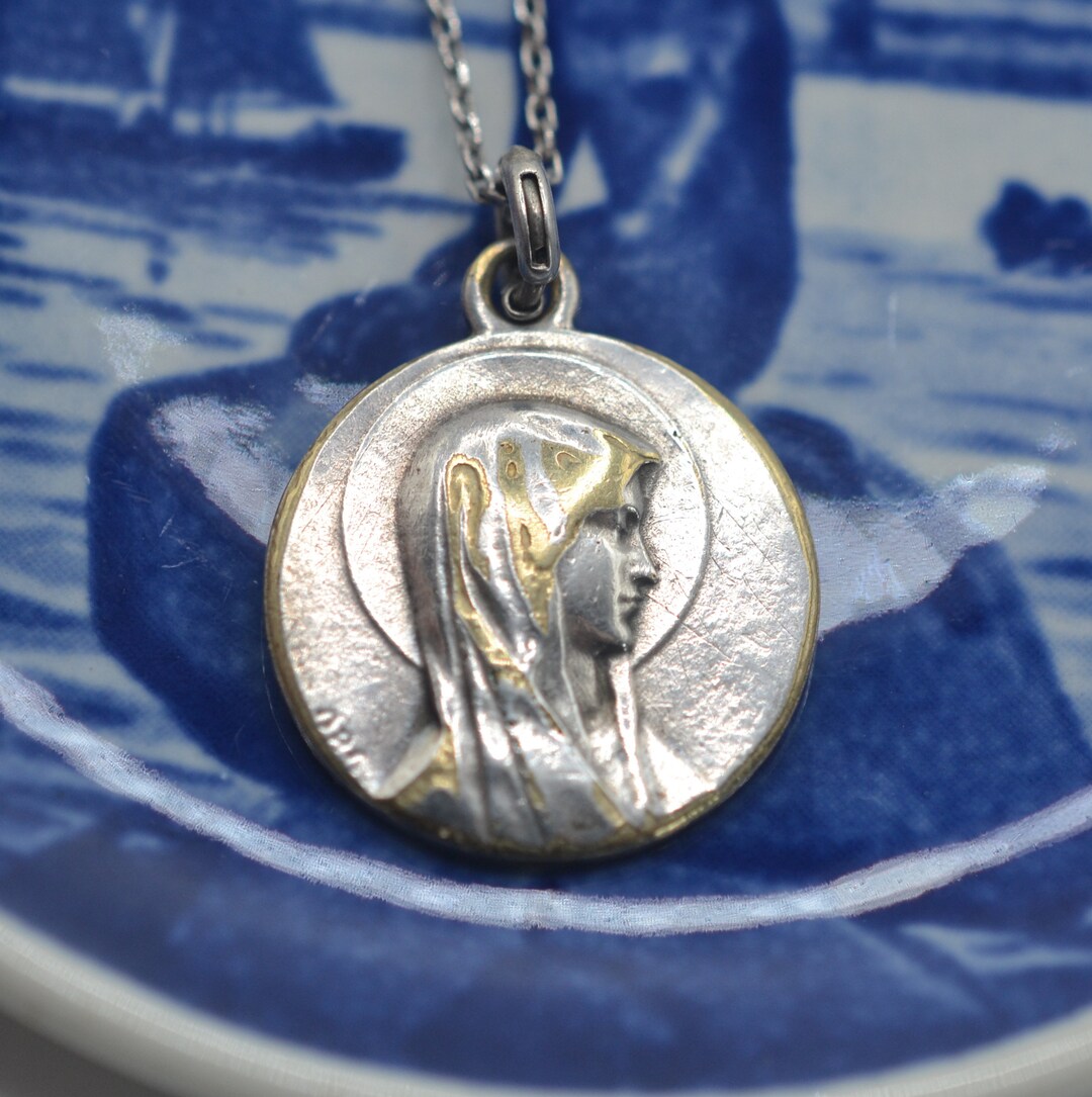 Vintage Our Lady of Lourdes Pendant: French Silver Virgin Mary ...
