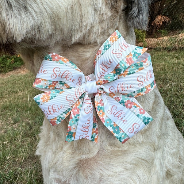 Personalized Dog Collar Bow with Name – Custom Sublimated Grosgrain Bow by Pawshwagger – Fun Pet Accessory for Dogs & Puppies - Boho Style