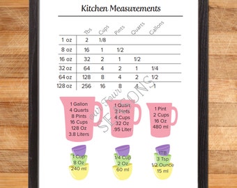 Kitchen Measurements Chart for Instant Download Printable | Etsy