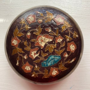 Vintage Enamel Covered Brass Dish