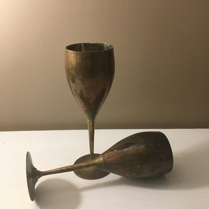 Pair of Solid Brass Goblets Wine Glasses Stemware