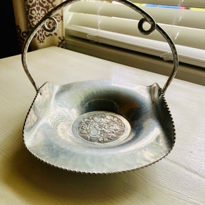 Vintage Hammered Aluminum Basket with Handle