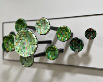 Modern Steel and Green Glass Abstract Wall Sculpture, Forest-inspired