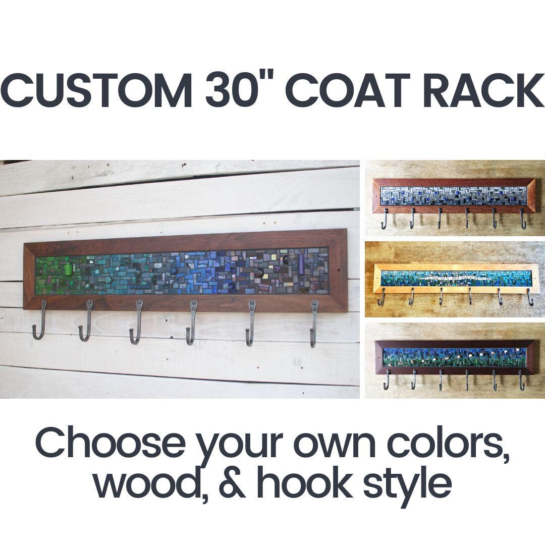 Large Custom Mosaic Coat Rack-- Choose Your Own Colors, 6 Hand-forged ...