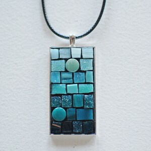 Teal Blue Necklace Handmade Mosaic Pendant 2 Long - Etsy