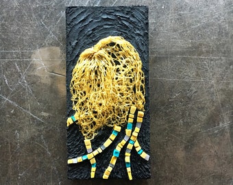 Jellyfish Art, Original Mosaic Wall Art in Yellow and Black