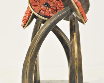 Modern Poppies Sculpture in Bronze and Glass