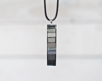 Black Jewelry, Long Mosaic Pendant,  2" Rectangular Pendant