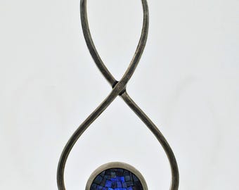 Blue Flame Modern Steel and Glass Tabletop Sculpture