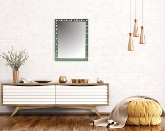 Green and White Mosaic Mirror, Large Decorative Handmade Mirror