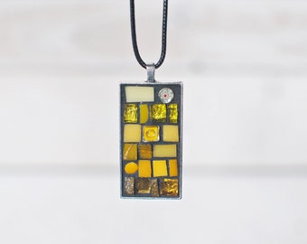 Yellow Mosaic Pendant, 2" Pendant Necklace