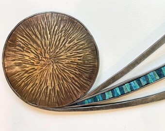 Ocean-theme Wall Sculpture-- Modern Steel and Glass Art-- Handmade Beach Waves Decor