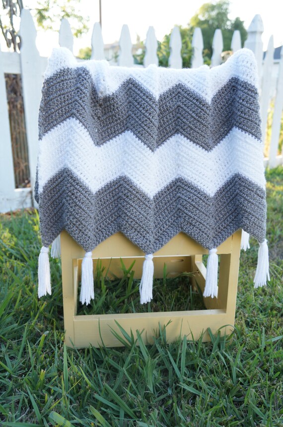 Items similar to Chevron Tassel Crochet Baby Blanket Travel Blanket