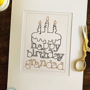 Carte d’anniversaire personnalisée de grand-père (fr) Joyeux anniversaire Grand-père (fr) Cadeau fait maison papa (cadeau maison) Fabriqué à la main ( france) Papier brodé (fr) Carte cousue (fr) Grand-père