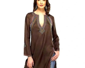 Tunique bohème en soie BCBG MaxAzria avec perles en taille XS