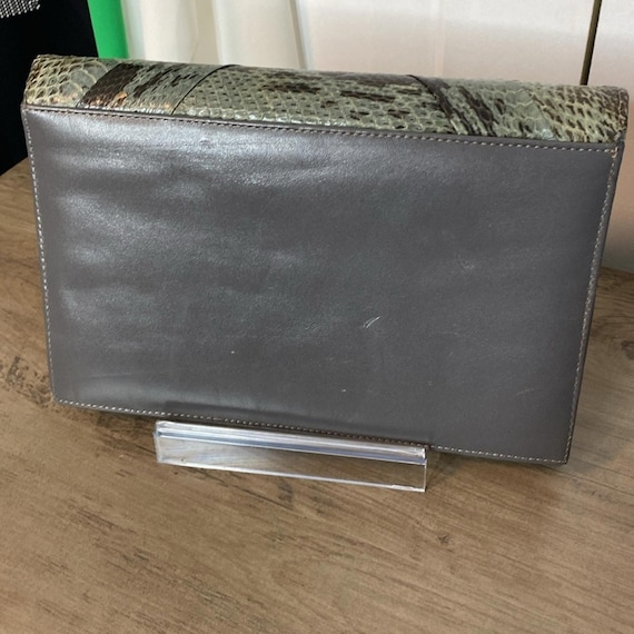 Vintage Snakeskin Python Pattern Clutch - Green a… - image 2