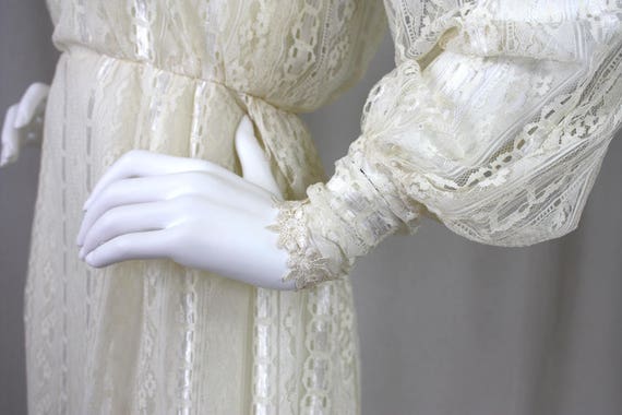 70s Ivory Lace Illusion Victorian Poet Sleeve Max… - image 6