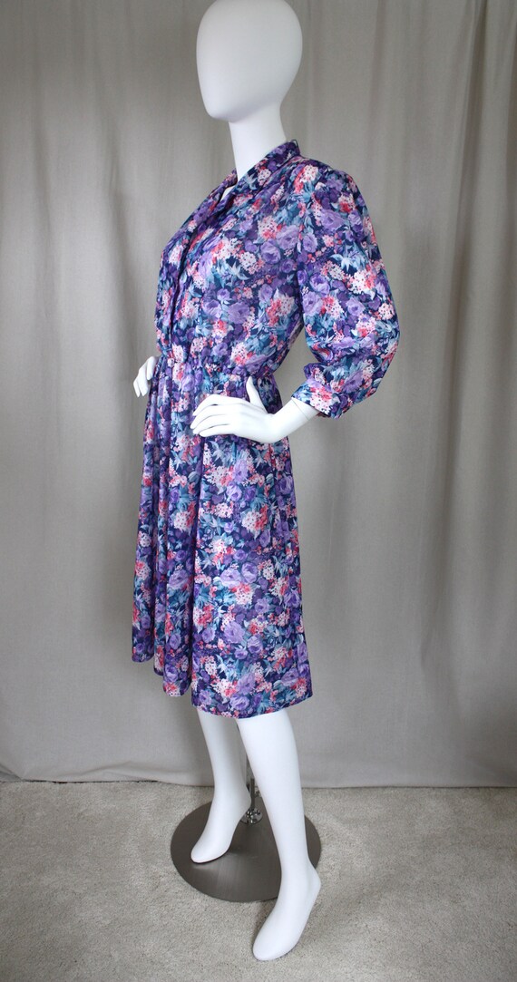 Vintage 80s Purple & Pink Floral Midi Swing Day D… - image 6