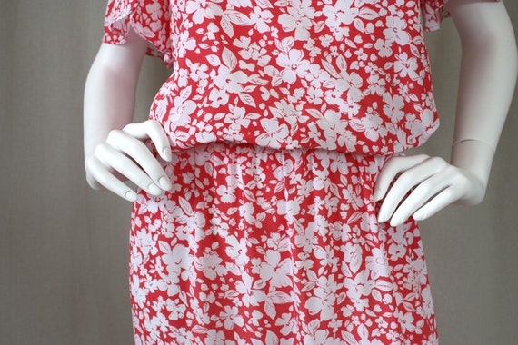 Vintage Coral Pink & White Floral Midi Dress | Sm… - image 5