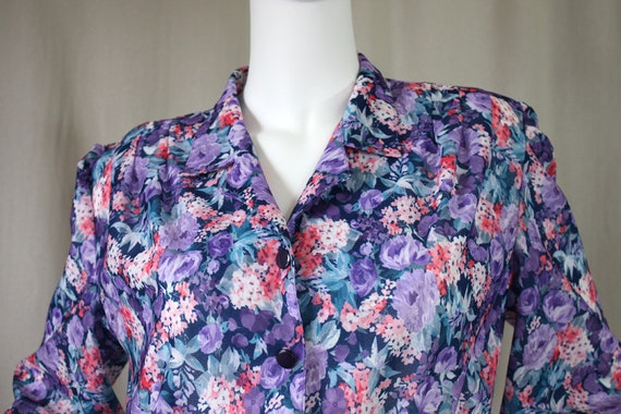 Vintage 80s Purple & Pink Floral Midi Swing Day D… - image 3