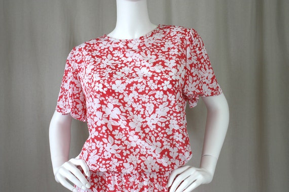 Vintage Coral Pink & White Floral Midi Dress | Sm… - image 4