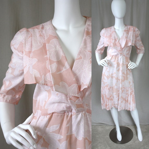 Vintage Tropical Peach & White Floral Resort 80s … - image 1