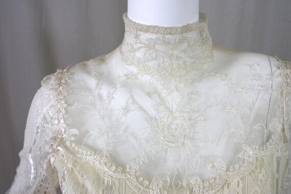 70s Ivory Lace Illusion Victorian Poet Sleeve Max… - image 4