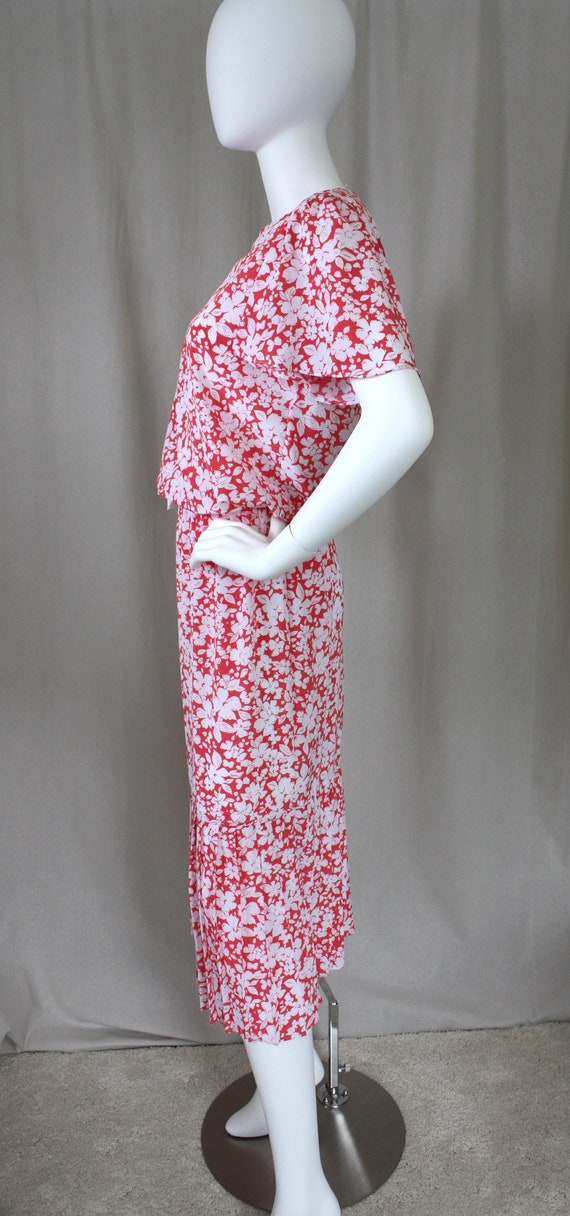 Vintage Coral Pink & White Floral Midi Dress | Sm… - image 7