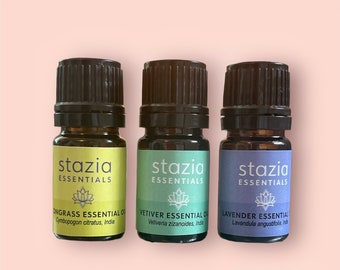 Herbal Essential Oil Set, Herbal Trio, Lemongrass, Lavender, Vetiver Oils, Set of 3,