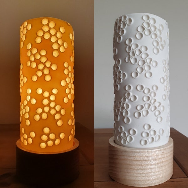 Small Porcelain lamp. Hygge lighting. Hand sculpted, translucent porcelain ceramic light, mood lighting, night light.