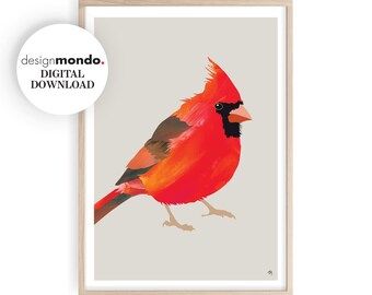 Cardeal para impressão, arte de parede do cardeal do norte, impressões de pássaros da América do Norte, download de cardeal vermelho, pintura de cardeal, pássaros americanos