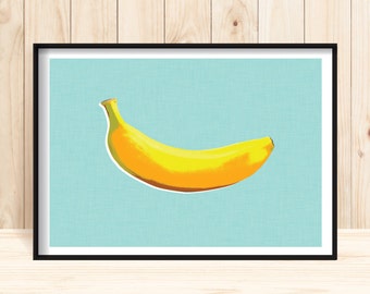 Pop Art Print, Banana Prints, Digital Download Pop Art, Modern Art Prints, Yellow Banana Wall Art, Retro Wall Art, Kitchen Prints, Food Art