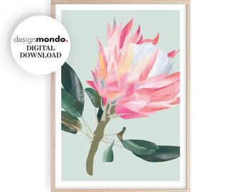 King Protea Prints, Protea Download, Original Art, Abstract Protea Print, Protea Poster Printable, Native Flower Print, Modern Flower Prints