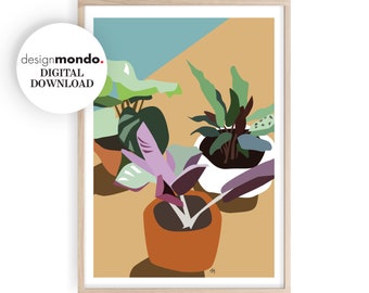 Arte de parede de plantas em vasos, download de plantas de casa, impressões modernistas, decoração de parede botânica Boho, arte de parede de sala de estar, impressões de plantas tropicais de interior