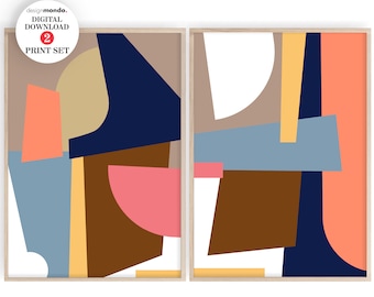 Conjunto de 2 arte abstrata moderna de parede de meados do século, download de arte original abstrata, impressões geométricas, decoração moderna de meados do século, arte contemporânea