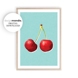 Cherries Prints, Girls Room Wall Art, Cherries Decor, Printable Kitchen Wall Art, Cherry Printable Art, Vintage Kitchen Decor, Cherry Art