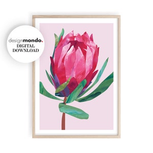Protea Prints, Sugarbush Protea Download, Original Protea Art, Australian Native Flower Print, Flower Painting Printable, Botanical Poster,