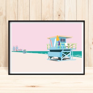Miami Beach, Summer Prints, Lifesaving Building, Summer Wall Art, Pastel Tones, Retro Beach Prints, Miami Wall Art, Florida, Beach Downloads